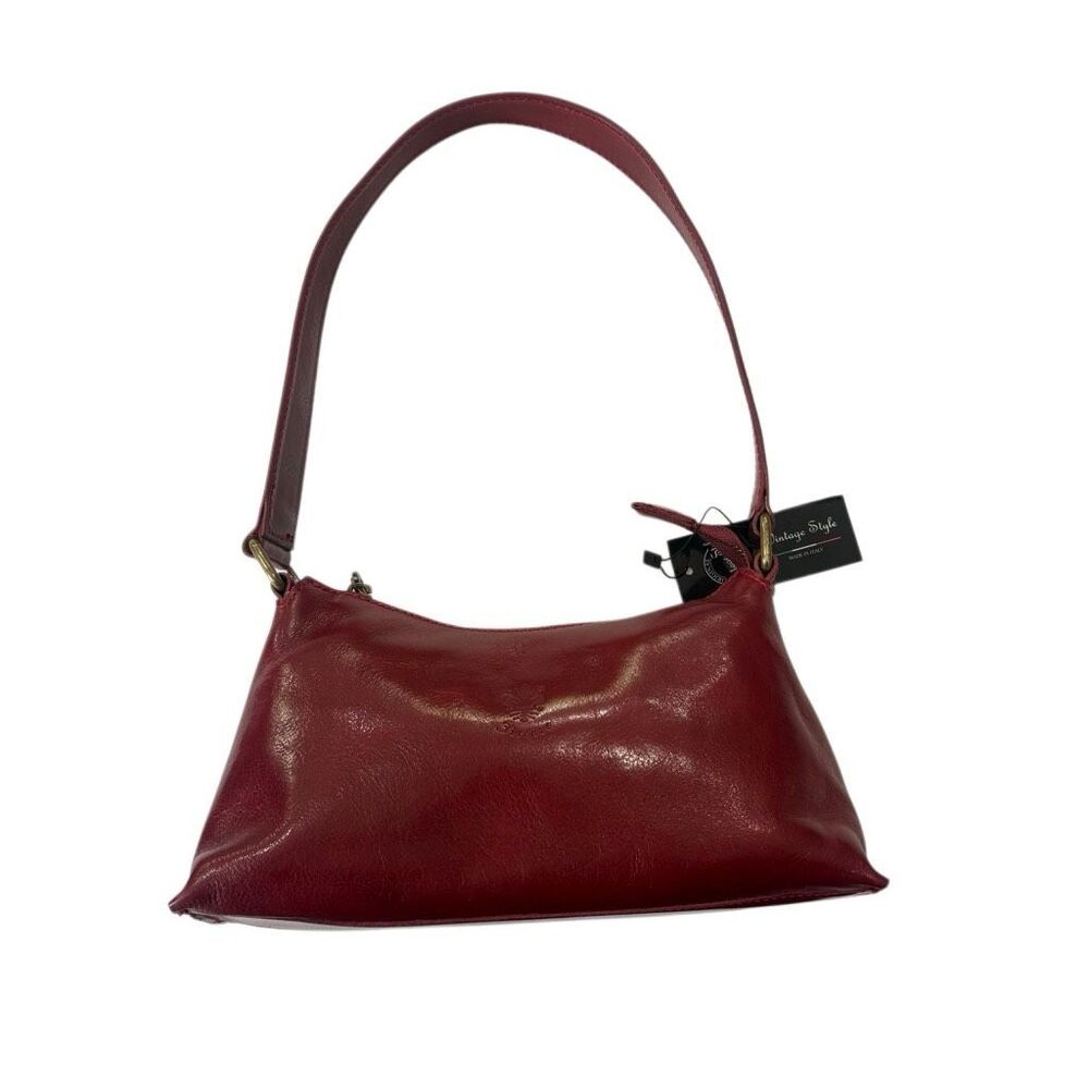 Italian Leather Baguette Shoulder Bag Red Y2K Mini Made in Italy